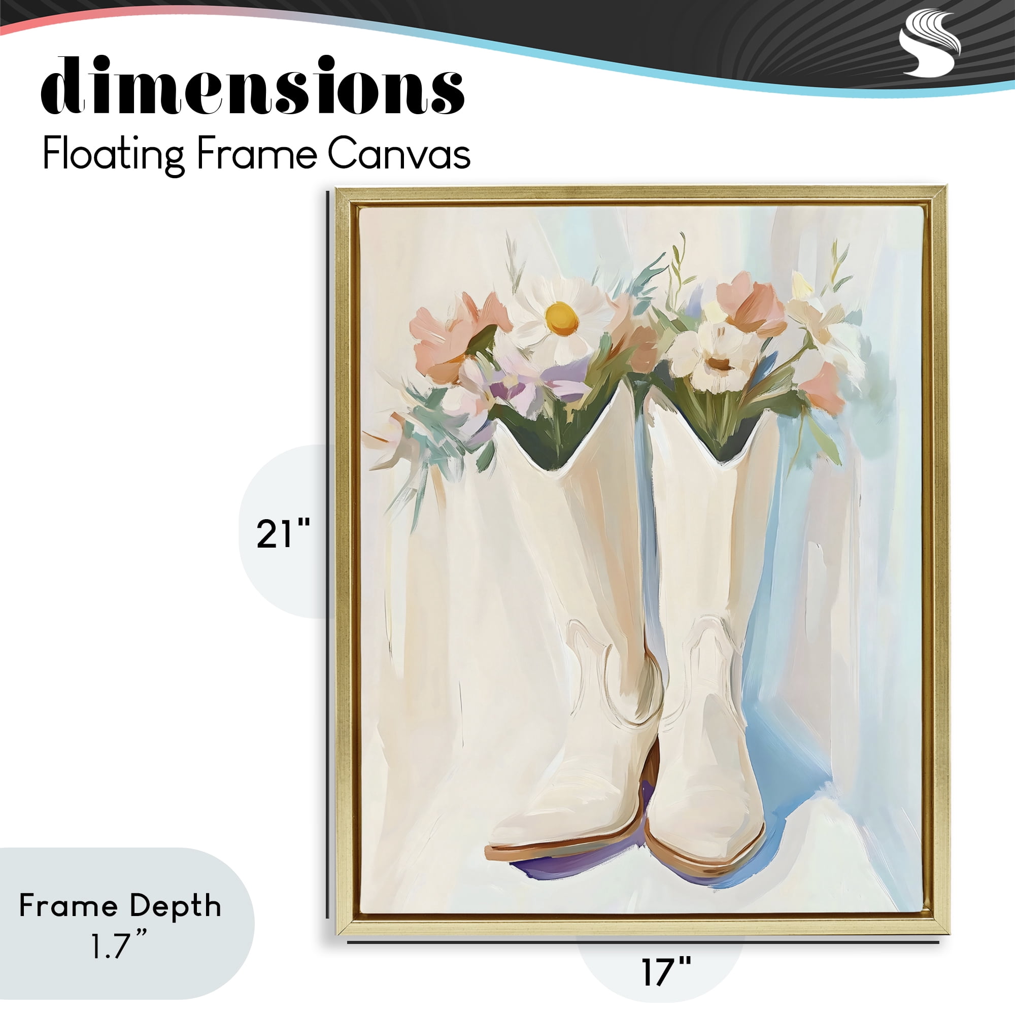 Stupell Industries Floral White Cowgirl Boots Gold Framed Floater Canvas Wall Art, design by The Prints Vibe