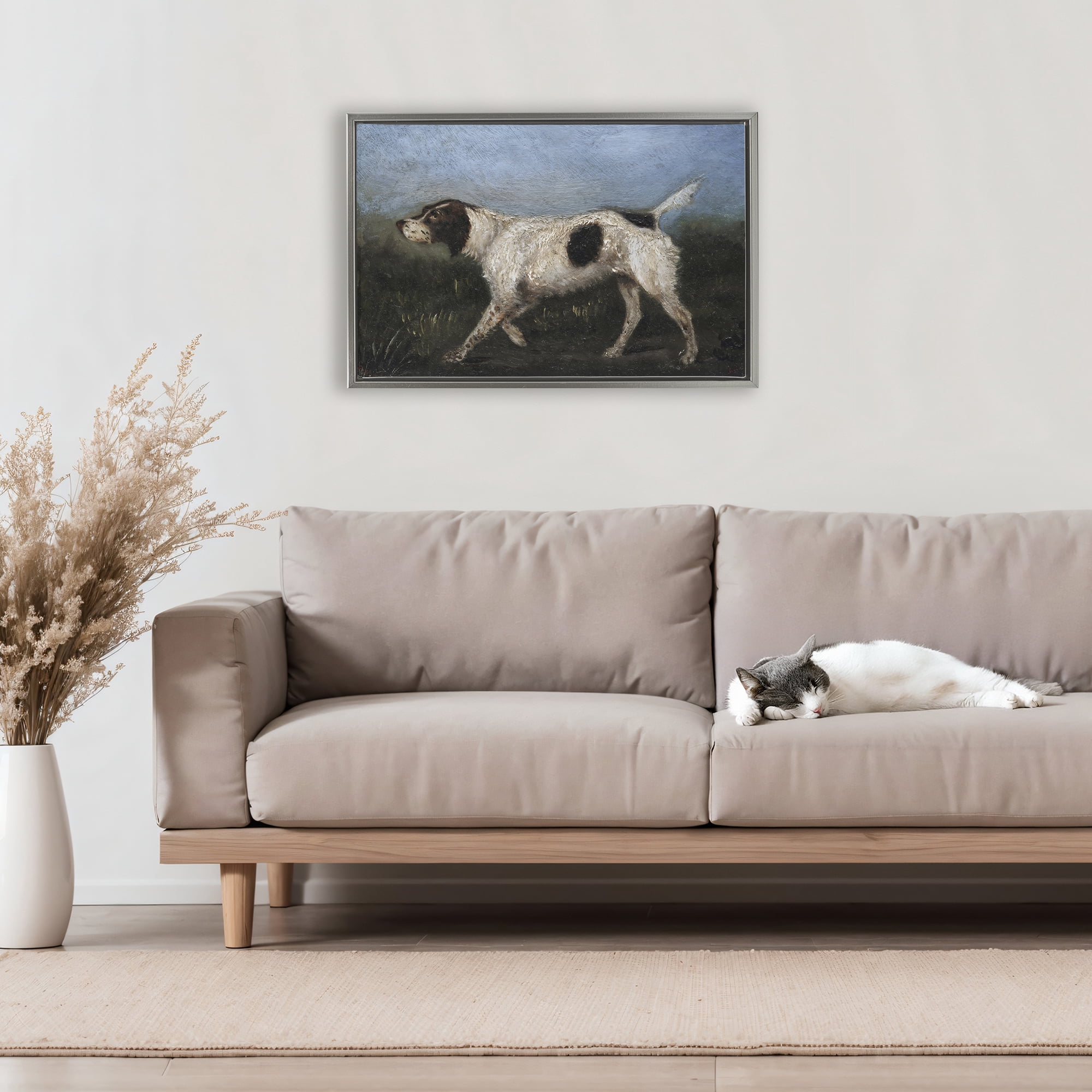 Stupell Industries Alert Hunting Dog in Field Gray Framed Floater Canvas Wall Art, design by Arlington Prints