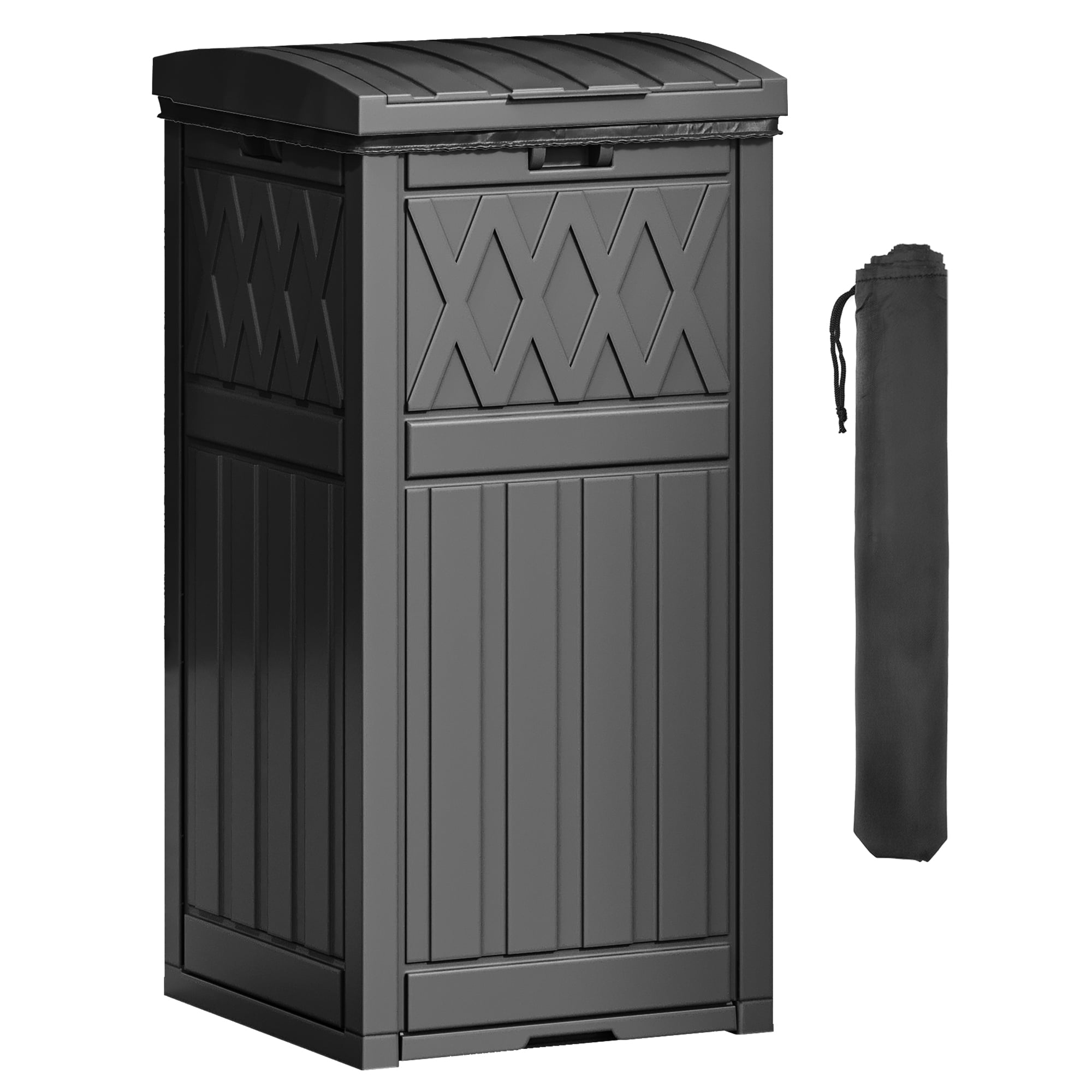 Uforic 31 Gallon Large Outdoor Trash Bin, Waterproof Resin Garbage Can with Lid & Drip Tray, Waste Container,for Porch, Backyard, Black
