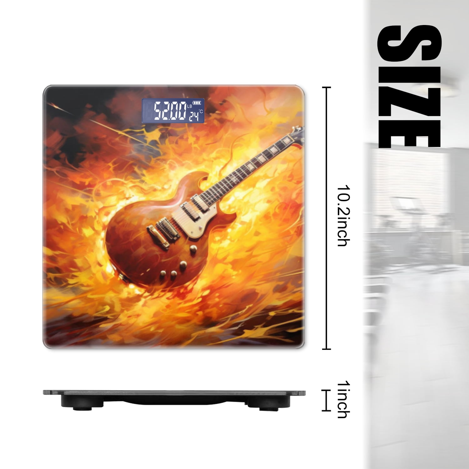Digital Bathroom Scale with Large LCD Display,High Capacity Scale 400 lbs High Precision body fat scale-Digital Painting Of An Electric Guitar Engulfed In Flames