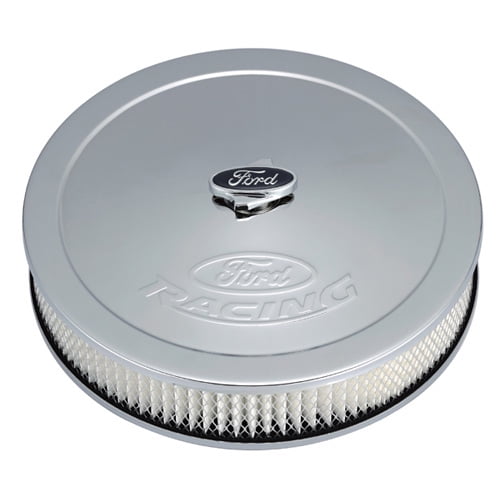 Ford Performance Air Cleaner Assembly 302-350 2 And 4 Barrel Carburetor; 13 Inch Diameter; Round; Chrome; Ford Racing Logo; With Air Filter; With Center Nut
