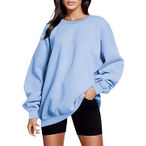 Wangmeiwg Women's Sweatshirts Women's Hoodies Pullover Sweatshirt for Autumn Winter Soft Loose Fit Solid Color Casual Long Sleeve Top ComfortableWarm Knitted Sweater Fashion Tunic Blue XL