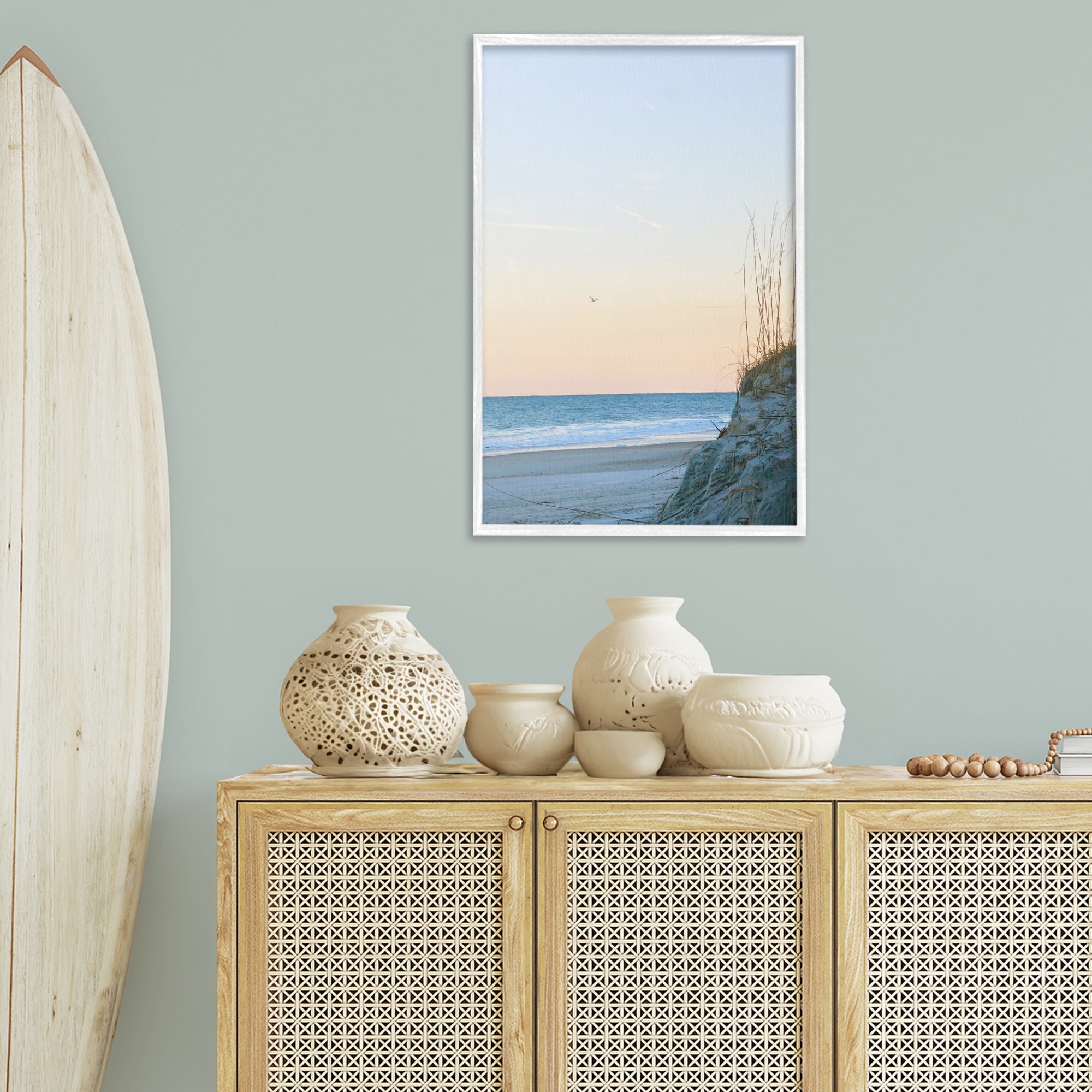 Stupell Industries Serene Beach Sunset Landscape Photography White Framed Art Print Wall Art, 20 x 30