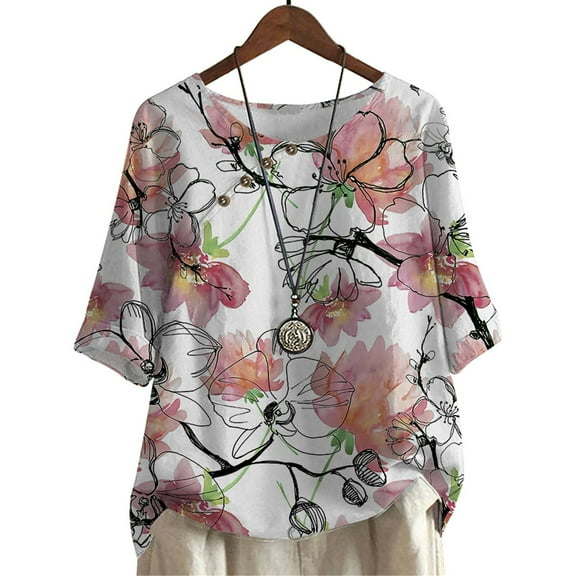 CLOOCL Women Blouse Watercolor Floral Printed Plus Size Shirts Mid Sleeve Summer Clothing