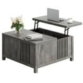 thumbnail image 5 of Farmhouse Lift Top Coffee Table with Storage, 35" Square Large Coffee Table with Hidden Compartment, Rustic Wood Center Table for Living Room, Grey Oak, 5 of 5