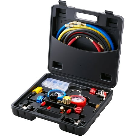 

KeesonKimi 4-Way AC Manifold Gauge Set Fit R134A R22 R12 R502 Refrigeration Charging with Portable Case 4PCS Hoses for Air-Conditioning Refrigerator Maintenance