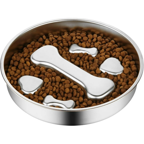 Slow Feeder Dog Bowl - Stainless Steel Dog Slow Feeder Lick Bowl, Non-Slip Eating Puzzle Dish, Flat Puppy or Cat Food Plate, Pet Essentials & Supplies for Small or Medium Breeds(2 Cups)
