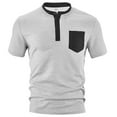 thumbnail image 3 of Mens Pocket Tee Shirts Qiggri Men Fashion Leisure Color Block Pocket Button Round Neck Short Sleeve Round-Neck Blouses Mens Work Shirts, 3 of 4