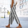 thumbnail image 2 of Womens Linen Pants, Audhol Women's Floral Cropped Linen Pants Summer Elastic Waist Straight Leg Casual Beach Trousers with Pockets Linen Crop Pants Grey 2XL, 2 of 5