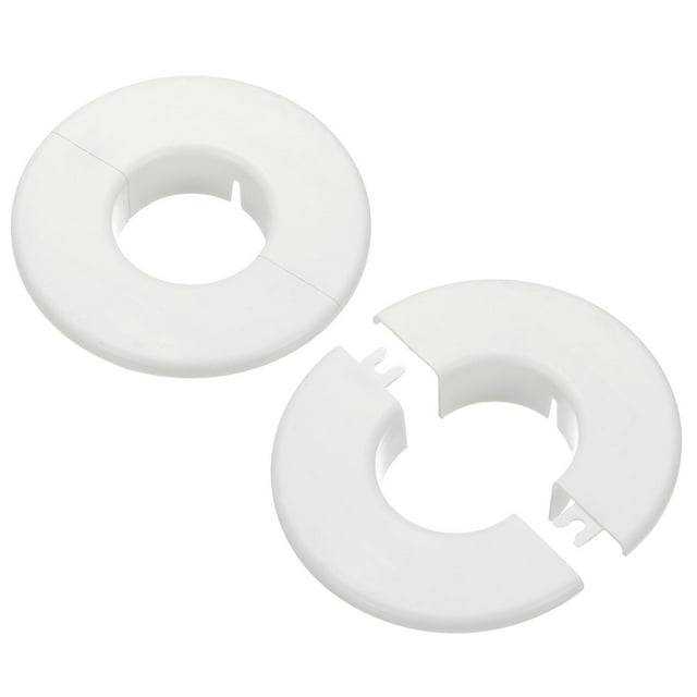 Brida de pared dividida 2.1" (53mm), placa de escotadura redonda desmontable cubre tubería de agua, blanca 2Pcs