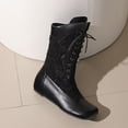 thumbnail image 6 of Xfvqtps Womens Lace up Mid Calf Boots Flat Wedge Heel Boots with Stitching Detail Vintage Style Comfortable Casual Winter Boots, 6 of 8