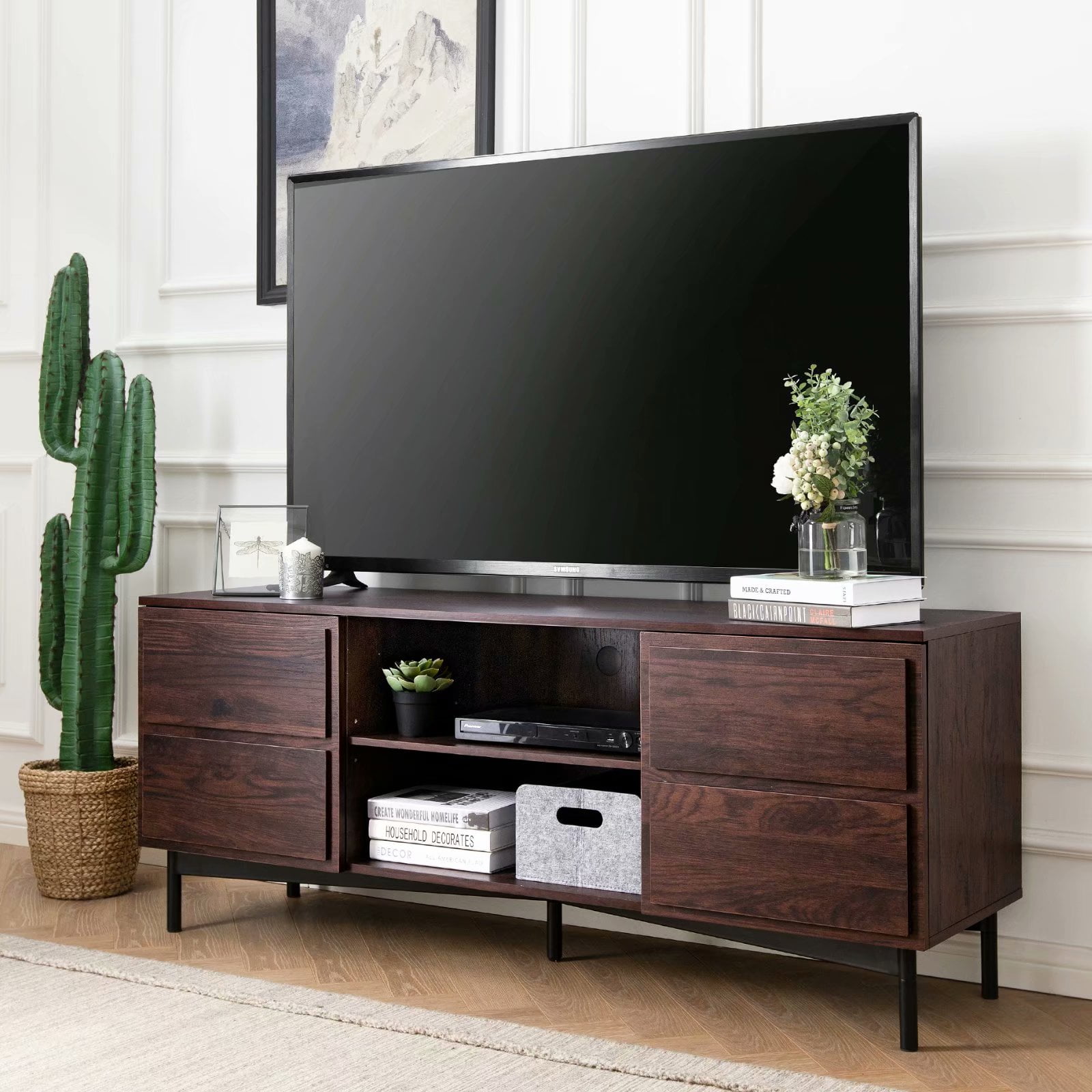 Buy Wampat Modern Wood Stand for TV’s up to 65 Flat Screen, Cable Box