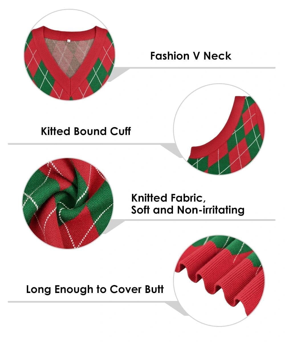TIYOMI Plus Size Knit Vest Women Sweater Vest Red and Green Argyle V Neck Thick & Warm Wool Sleeveless Christmas Pullover Fall Winter Vest 3XL 22W 24W