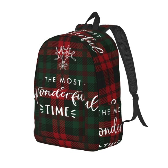Vsdgher Wonderful Time Christmas Print Canvas Backpack Travel Rucksack Unisex Knapsack 15.7/17.7Inch Laptop Backpack for Work,College-Small