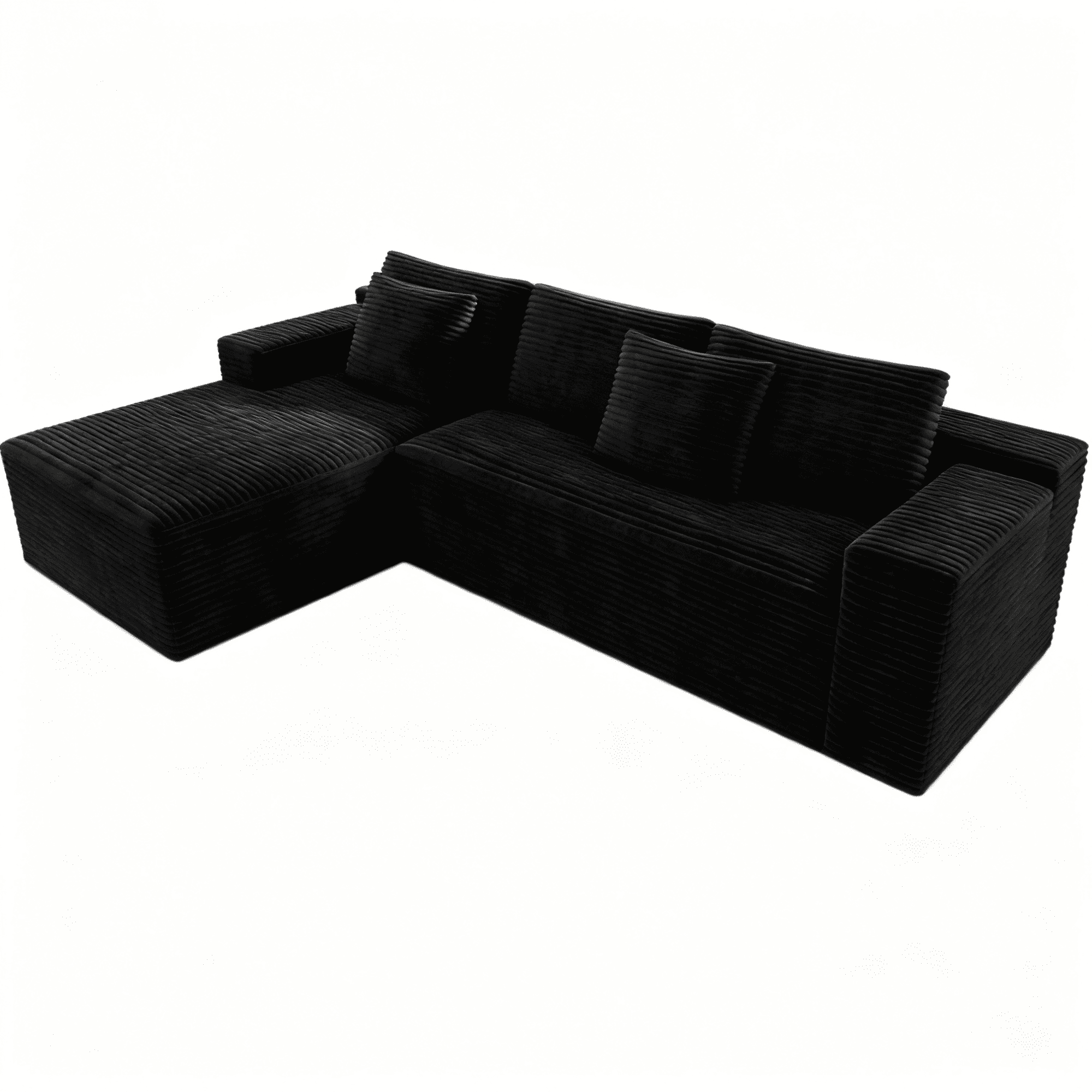 104" Modular Sectional Sofa,Oversized L-Shape Cloud Couch,Modern Corduroy Sleeper Couches Boneless Couches for Living Room,Bedroom,Apartmen,No Assembly Required,Black-Left Chaise