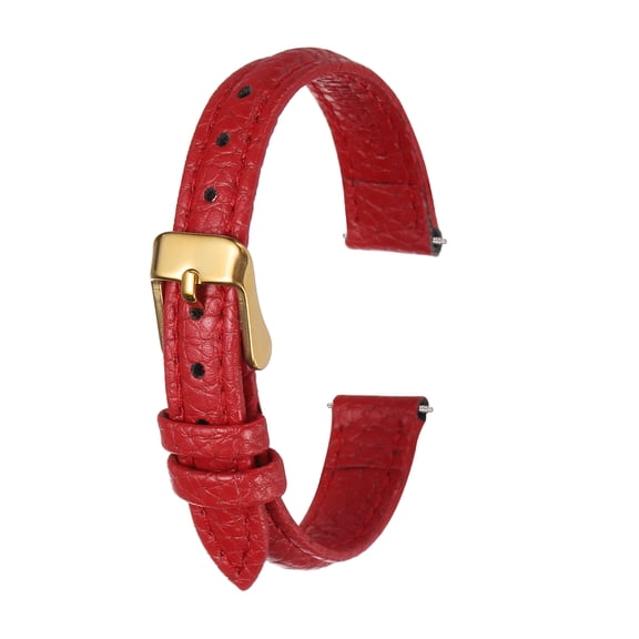 Uxcell Leather Watch Band 12mm Vintage Textured Padded Leather Watch Strap Quick Release Replacement Wristband with Stainless Steel Pin Buckle for Men and Women, Red