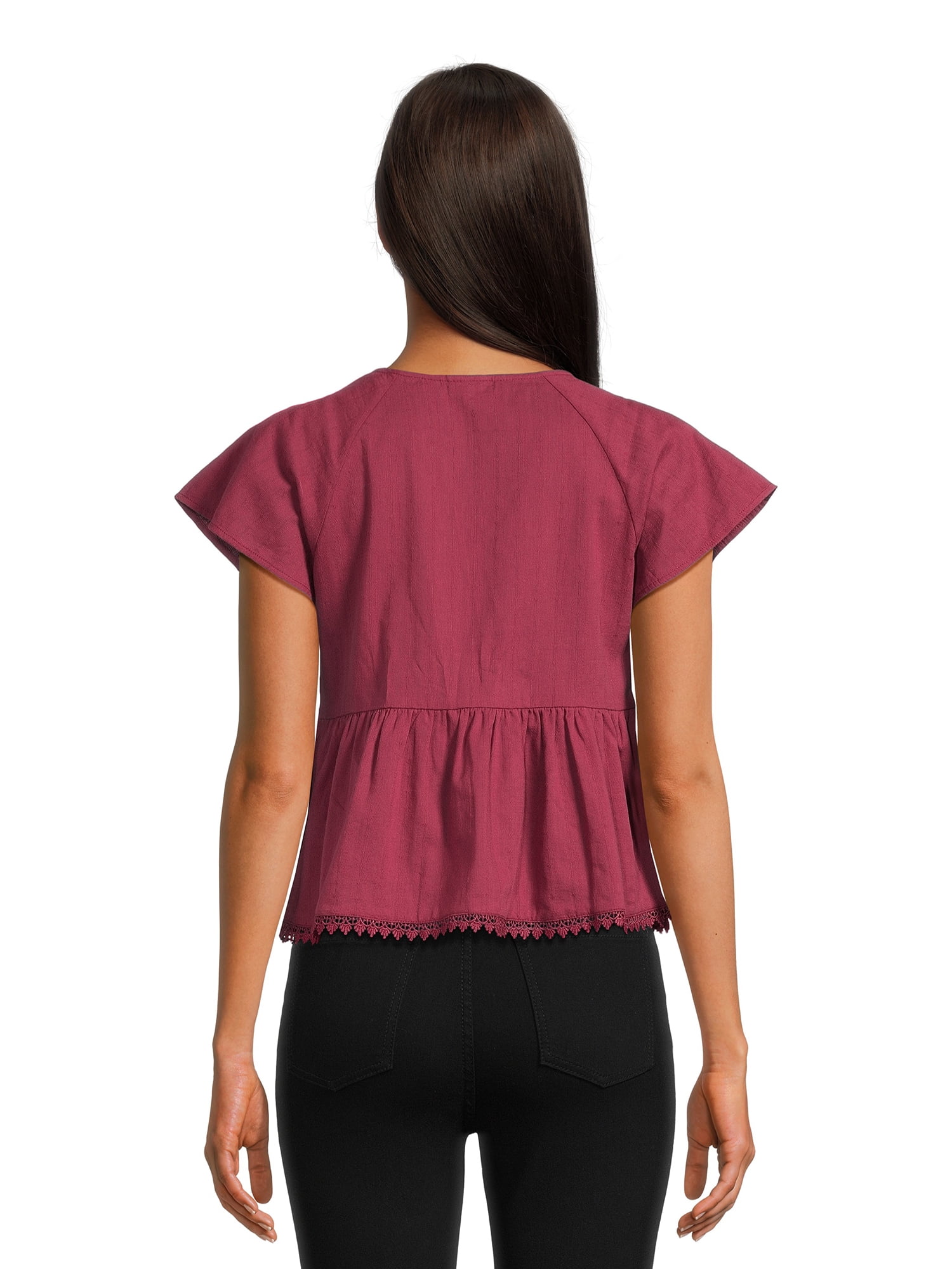 Self Esteem Juniors Crochet Trim Babydoll Top