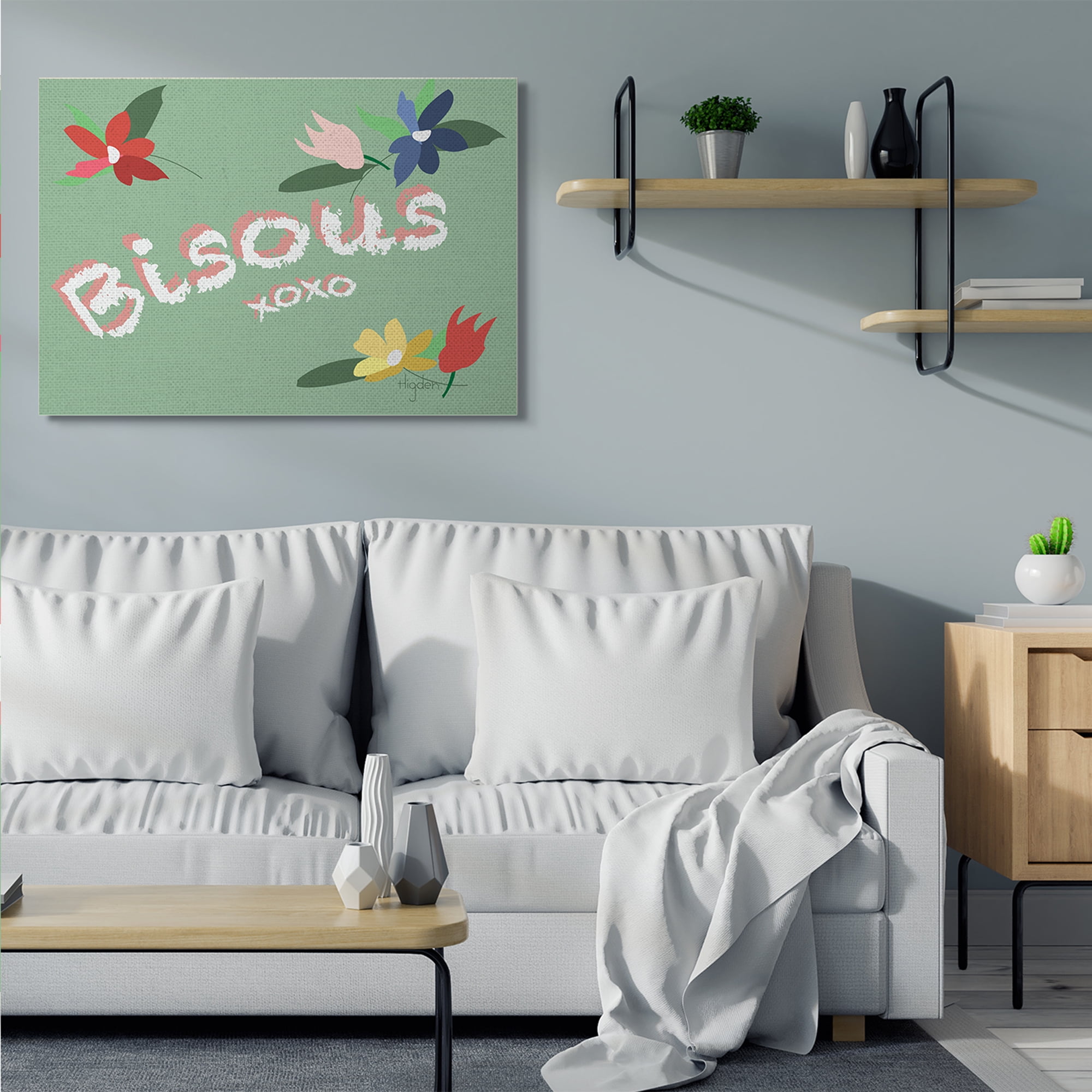 Stupell Industries French Bisous Text Floral Kisses Design Canvas Wall Art by Mark Higden