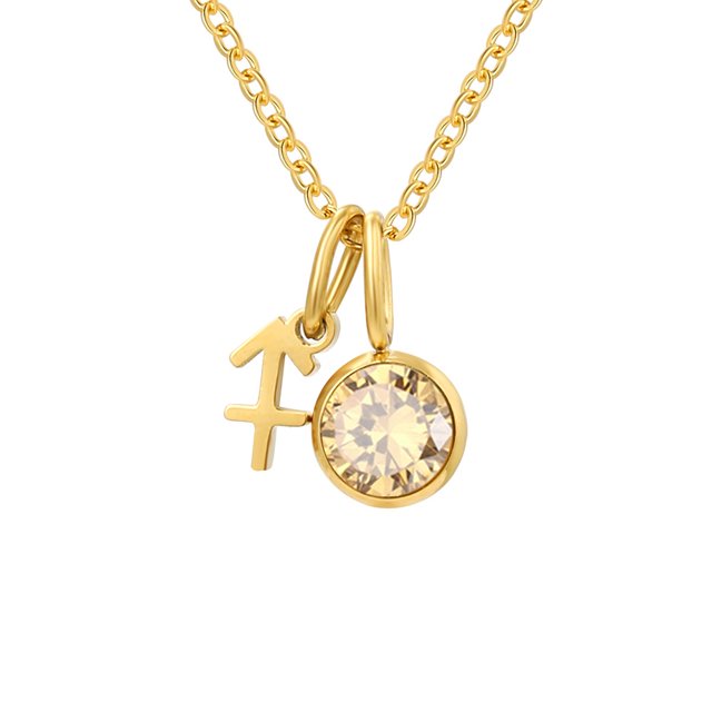 Collier Rune Tridimensionnel des Douze Constellations, Luxe Léger, Couleur, Collier Pierre de Naissance en Strass, Collier en Acier Inoxydable