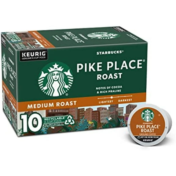 Starbucks K-Cup Coffee Pods, Medium Roast Coffee, Pike Place Roast For Keurig Coffee Makers, 100% Arabica, 1 Box (10 Pods)