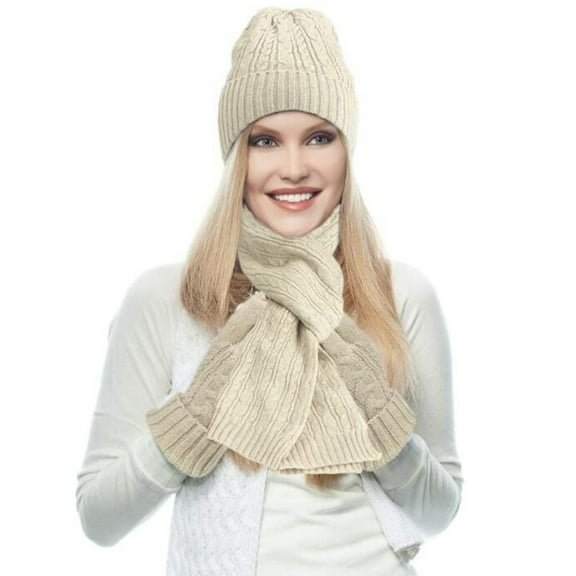 Womens Winter Knit Warm Hat Beanie Long Scarf Gloves Set Fleece Lined Caps Neck Scarves Gift Set for Women