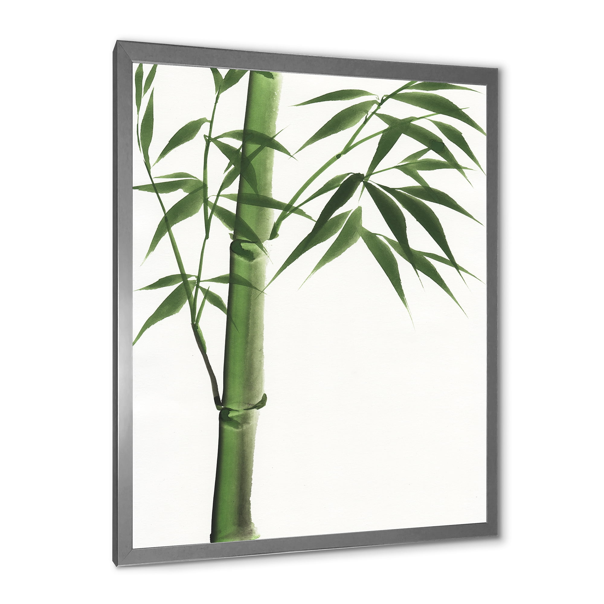 Designart 'Detail Of Dark Green Bamboo On White III' Traditional Framed Art Print