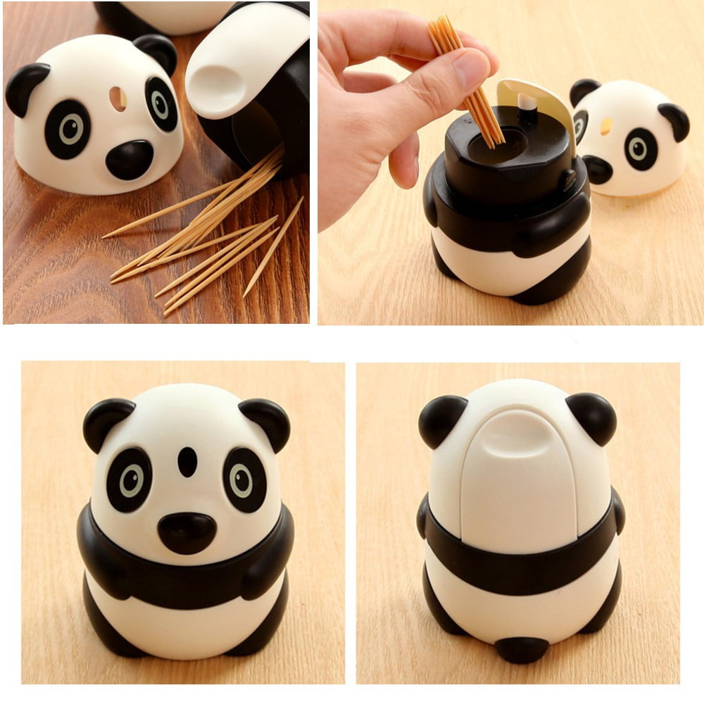Cute Panda Plastic Automatic Creative Toothpick Box Toothpick Holder Table Decor