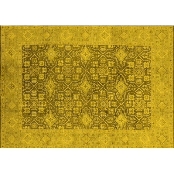 Ahgly Company Machine Washable Indoor Rectangle Oriental Yellow Industrial Area Rugs, 2' x 5'