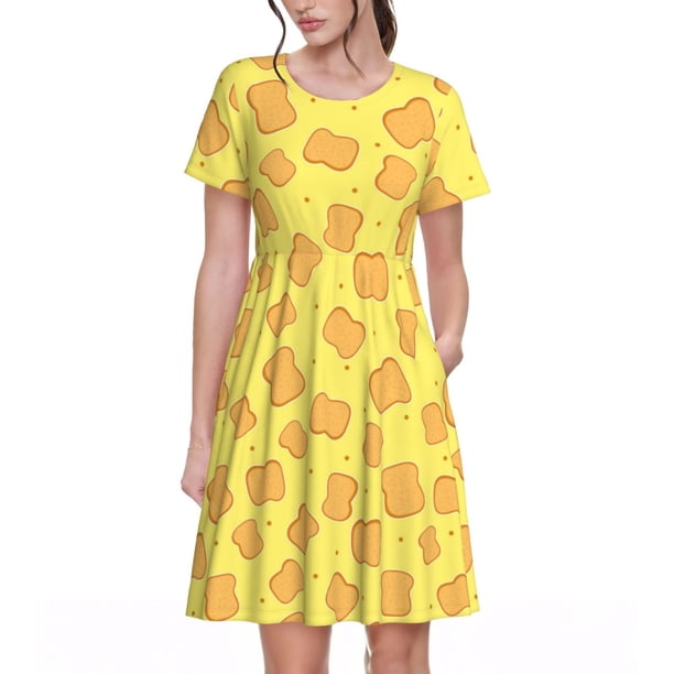 Disketp Toast para Vestido de Manga Corta para Mujeres, Vestidos de Verano para Mujeres, Casual y Holgado para la Playa