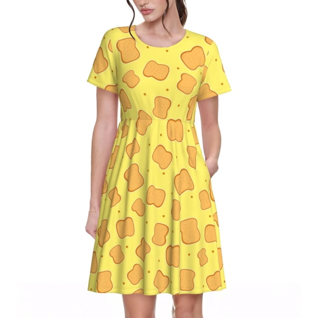 Vsdgher Toast pour Femmes Été 2025 Robes Midi Maxi Décontractées Légères Manches Courtes Col Rond Robe de Plage