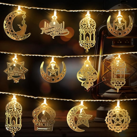 QenASHaing 10 LED String Lights Moon Star Eid Lights for Eid Mubarak Decorations, LED Eid Hanging Lantern String Light Battery Operated Ramadan Fairy Lights for Home Ramadan Party Decorations