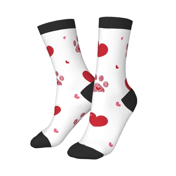 Kids Boys Girls Socks Fun Novelty Toddler Socks Funny Crew Children Teenage Soccer Socks Red Doodle Paw Print Hearts Happy
