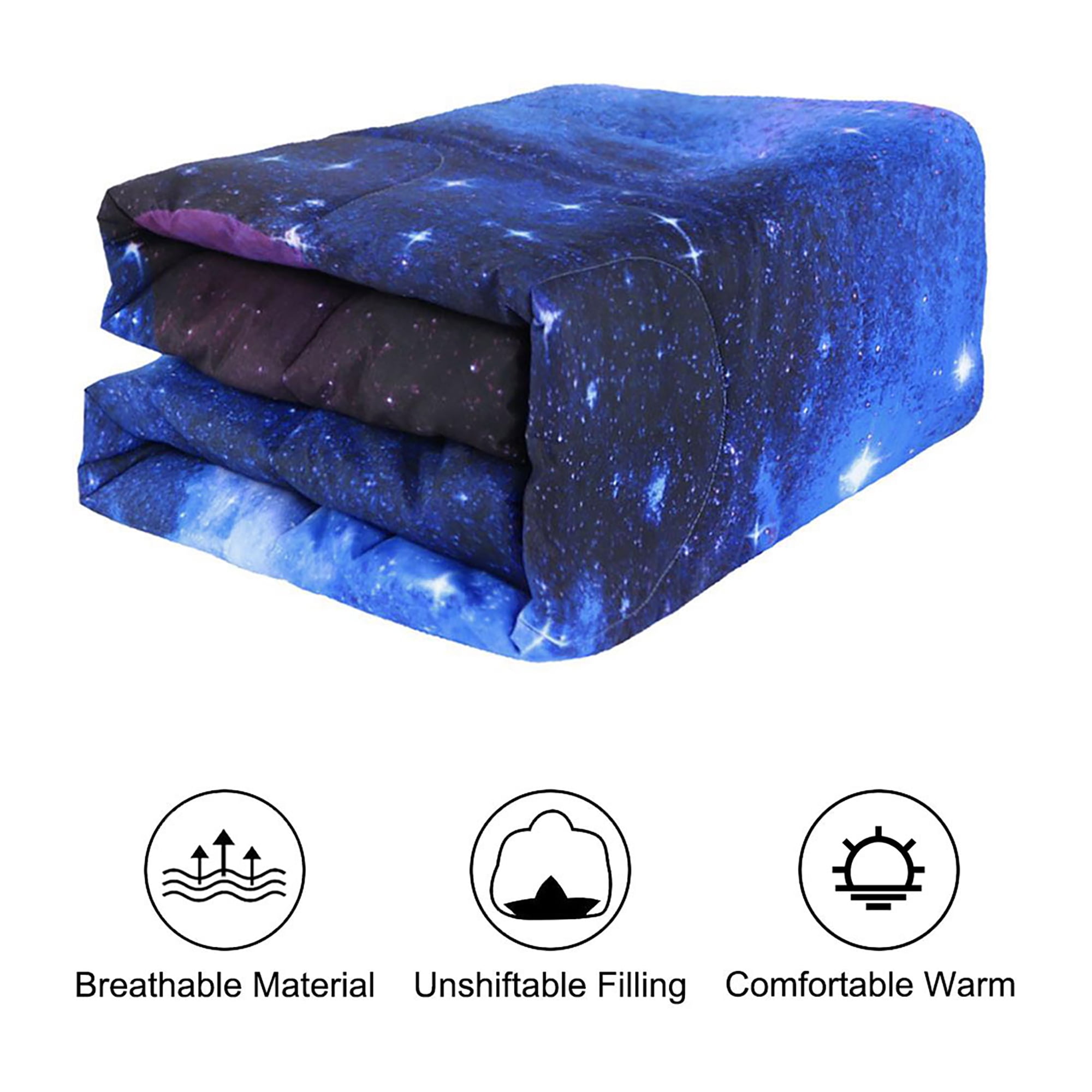 Unique Bargains Twin 3 Pcs Galaxy Pattern Dark Blue All-season Down Comforter Set