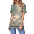 thumbnail image 1 of Blusas para las Mujeres Casual Impreso Manga Corta V-Cuello Botón de Moda, Poliéster Toda la Temporada, 1 of 4