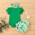 thumbnail image 4 of Douhoow St. Patrick's Day Baby Girls Clothes Set Clover Printed Fly Sleeve Romper+Shorts, 4 of 8