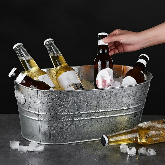 EGNMCR Oval Galvanized Iron Ice Bucket Stainless Steel Primary Color Portable Iron Bucket Party Ice Cold Beer Metal Bucket Elliptical Ice Buckets