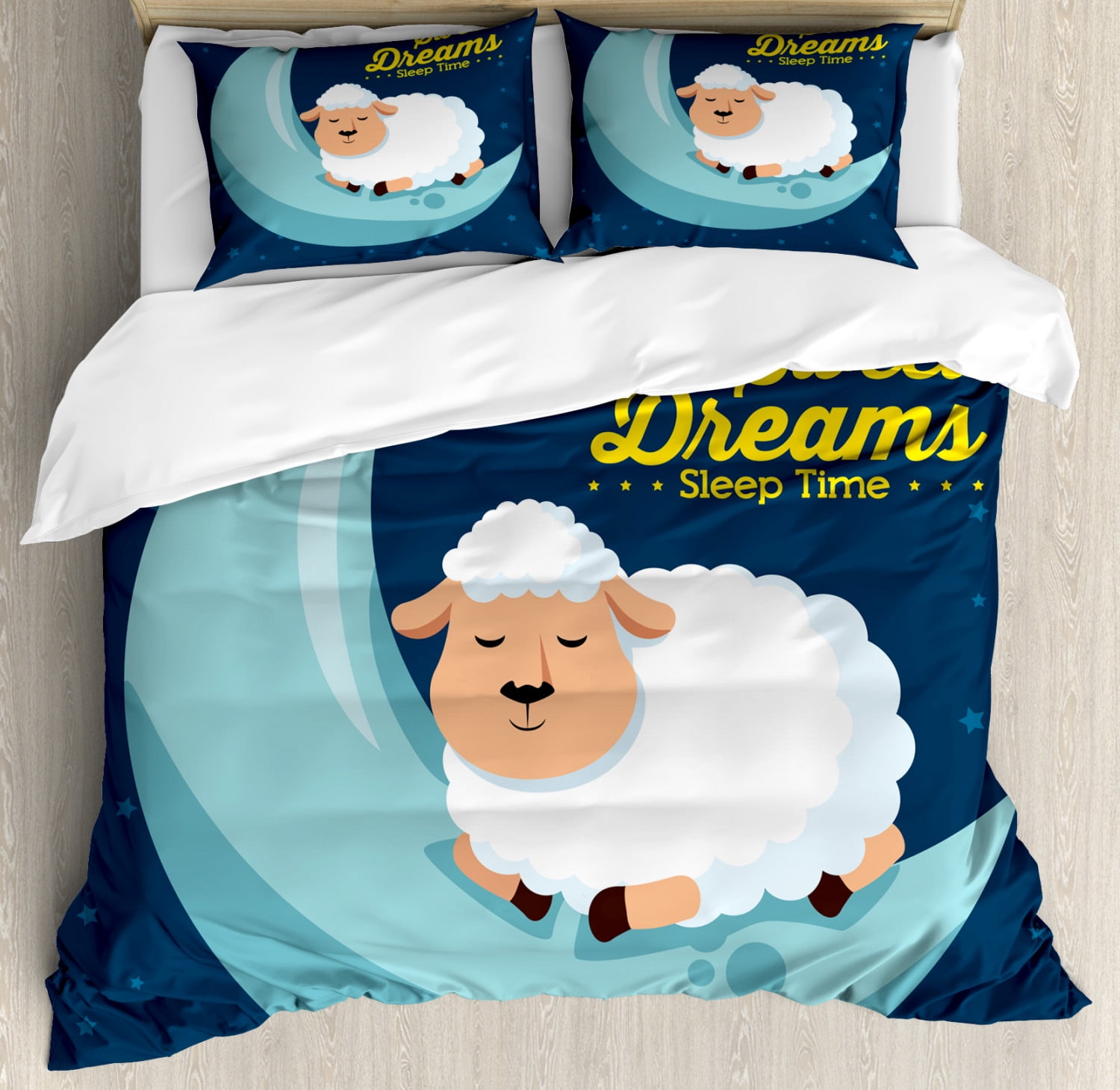 Sweet Dreams King Size Duvet Cover Set, Night Sky Illustration with