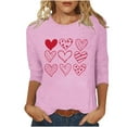 thumbnail image 2 of BLTIBY Womens Valentines Day Shirts Love Heart Print 3/4 Sleeve Crew Neck T-shirt Holiday Loose Casual Pullover Tops Pink M, 2 of 5
