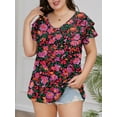 thumbnail image 3 of Mengpipi Womens Plus Size Tops Double Ruffle Short Sleeve V-Neck Casual Loose Shirts 1X-5X, 3 of 7