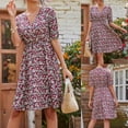 thumbnail image 2 of CEHVOM Robe Décontractée à Col en V pour Femmes, Patchwork Floral, Taille Unie, en Solde, 2 of 8