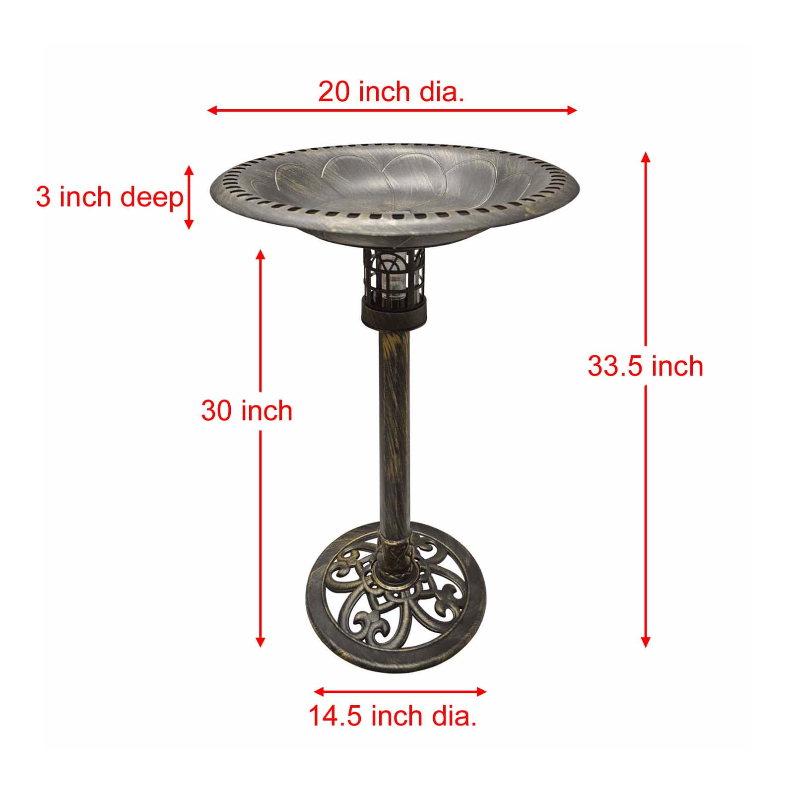 Westcharm 34 Inch Solar Powered LED Lighted Birdbath Poly Resin Bird Bath for Outdoors Yard Outside Outdoor Garden Decoration Pedestal Base Stand - Antique Brushed Bronze Solar Bird Bath