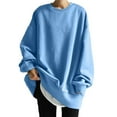 thumbnail image 1 of Sudadera Holgada de Cuello Redondo para Mujer, de Larga, Informal, de Algodón, de Color Liso, para Otoño Azul XXL, 1 of 7