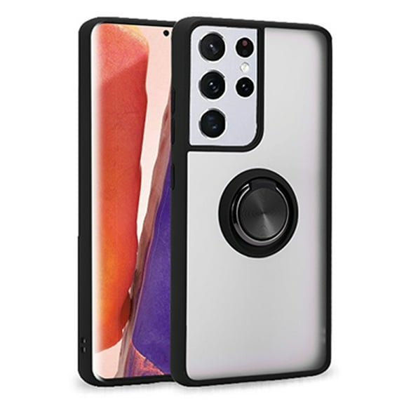 For Samsung Galaxy S22 Ultra 5G / SM-S908 Impact Metal Ring Holder Stand Magnetic Car Mount Protective Hybrid Case Cover Black