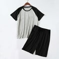 thumbnail image 4 of Pajama Set for Men Short Sleeve Pants Soft Color Block T Shirt Sleepwear Black L, 4 of 4
