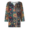 thumbnail image 4 of GEWSEY 3/4 Length Sleeve Tops for Women Henley V Neck Summer Shirts Casual Button Down Shirt Floral Print Blouses (Dark Green, M), 4 of 5