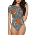 thumbnail image 2 of Uemuo Floral Squirrel Pattern Women's One Piece Short Sleeve Swimsuit Rash Guard Surfing Modest Quick-drying Swimsuit Beach Essentials-Large, 2 of 9