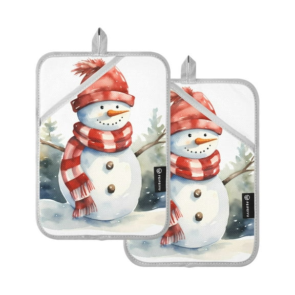 ALAZA Christmas Snowman Pot Holders Set of 2 Heat Resistant Kitchen Oven Mitts