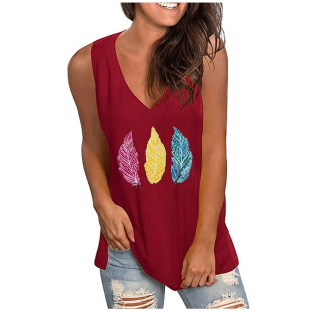 Blusa sin mangas con cuello en V y estampado informal de moda suelta para mujer Pompotops lopia996855