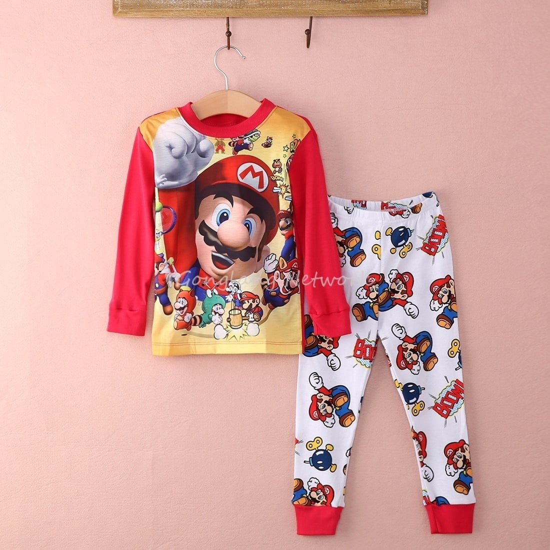 Nituyy Cartoon Kids Toddler Boys Super Mario Cotton Sleepwear Nightwear Pajamas Set Red