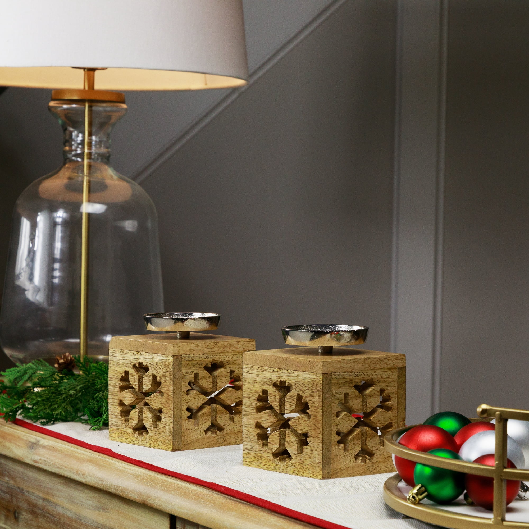 Northlight Snowflake Box Wooden Christmas Tealight Holders - 4.75" - Set of 2